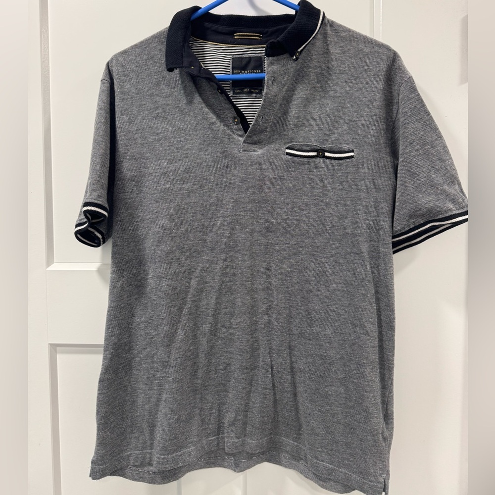 Denim and Flower Two Toned Polo Black and Grey size large